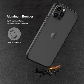 Bufera Gadījumā iPhone12 Pro Max Silikona Metāla Rāmis iPhone 12 Mini Pro ar Rūdīta Stikla Luksusa Tālruņu Piederumi