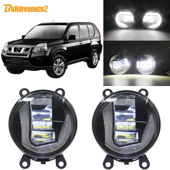 Buildreamen2 2 X Auto LED Projektors, Miglas lukturi + Dienas Gaitas Lukturi DRL Balta 12V Augstas Spilgti Nissan X-Trail T31 2007. - 2013. gadam