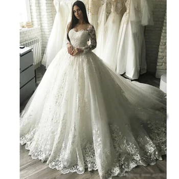 Bumbu Kleita Kāzu Kleitas Sievietēm Balts Mīļotā Mežģīnes Appliques Garām Piedurknēm Vestidos De Noiva Plus Lieluma Līgavas Kleitas 2020