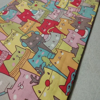 Burvīga Laimīgs, Krāsains Karikatūra Kaķis Izdrukāt Kokvilnas Auduma DIY Šūšanas Kleitu Audums Quilting Mājas Apdare 50x160cm
