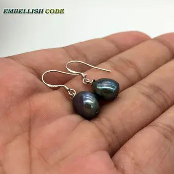 Burvīgs Classic vienkāršu Nelegālo maza baroka stely pērles āķis vilināt auskari dabas pērle-tumši zilā Pāva krāsu dāma