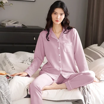 BZEL Kokvilnas Sleepwear Sievietēm Zaudēt Ikdienas Mājas Tērps, Savukārt Apkakle Naktsveļu Vienkārši Pidžamas Komplekts Komfortu Pijama Mujer Pidžamas