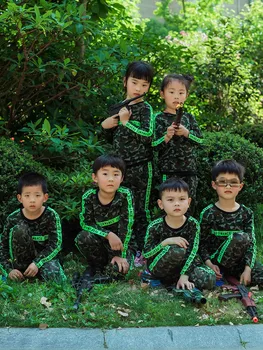 Bērni Armijas Tērps Militāro formas tērpu Toddler Apģērbu Komplekts Nometnē garām Piedurknēm T-Krekls+Bikses Kamuflāžas Apģērbu Kaujas Fatigues 2 4 6Year