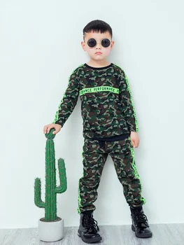 Bērni Armijas Tērps Militāro formas tērpu Toddler Apģērbu Komplekts Nometnē garām Piedurknēm T-Krekls+Bikses Kamuflāžas Apģērbu Kaujas Fatigues 2 4 6Year