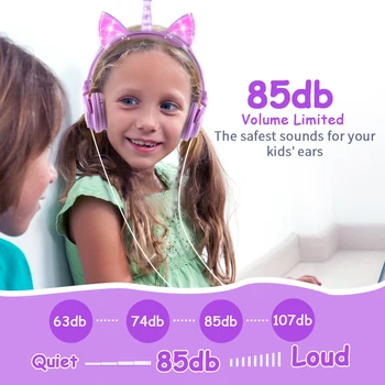 Bērni Austiņas LED gaismas Unicorn Austiņas Salokāms Stereo Bass Mūzikas Austiņas PC Tālruņiem Bērniem, Dāvanu