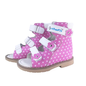 Bērni skolā ādas apavi meitenēm rozā iespiesti zvaigžņu sandales āķis un cilpa piestipriniet arka, ortopēdiskie apavi bērniem, bērnu toddler