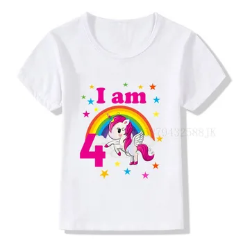 Bērni Ziedu Unicorn Dzimšanas dienu Skaits 2 Druka T Kreklu Bērniem es Esmu 2 Drēbes, T-krekli Boy&Girl Smieklīgi 2 Gadiem Dāvanu T Baby