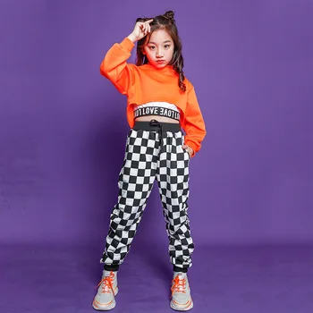 Bērniem Atdzist Hip Hop Apģērbu ar Augstu Apkakli, Krekls Top Kultūru Darbojas Gadījuma Bikses Meitenēm Džeza Deja Kostīmu Valkāt Deju Apģērbu