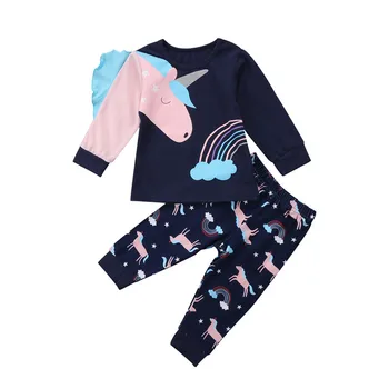 Bērniem Baby Girl Apģērbu Komplekts Rudens garām Piedurknēm Top Apaļu Kakla T-Krekls, Bikses Tērpiem Meitenes Apģērbu Gudrs Kokvilnas, 1-6T 2gab