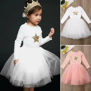 Bērniem Baby Girl Dress Rudens Pavasara Bērniem, Baby Meitene, Meitene Ar Garām Piedurknēm Acs Mežģīnes Puse Princess Tutu Kleita