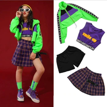 Bērniem Balles Zaļš Krekls Topi Darbojas Gadījuma Hip Hop deju Īsās bikses Apģērbs par Meiteni, Džeza Deju Tērpu, ko Drēbes Valkāt