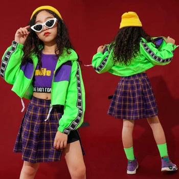 Bērniem Balles Zaļš Krekls Topi Darbojas Gadījuma Hip Hop deju Īsās bikses Apģērbs par Meiteni, Džeza Deju Tērpu, ko Drēbes Valkāt