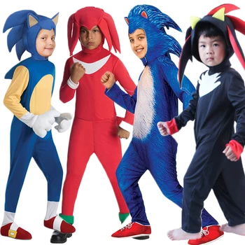 Bērniem Deluxe Sonic Ezis Cosplay Kostīmu Zēni Meitenes Fun Spēles Raksturs Halloween Puse Sniegumu Komplekti Bērnu Drēbes
