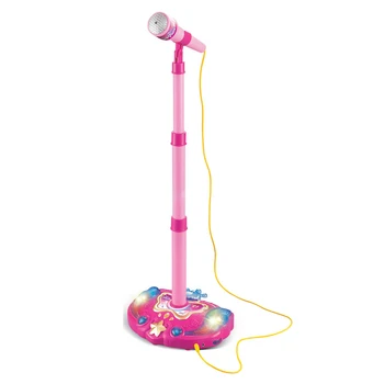Bērniem Karaoke Regulējams Statīvs Mikrofons Mūzikas Mikrofons Rotaļlieta Ar Gaismas Efektu - Rozā