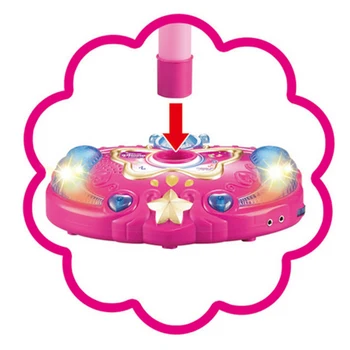 Bērniem Karaoke Regulējams Statīvs Mikrofons Mūzikas Mikrofons Rotaļlieta Ar Gaismas Efektu - Rozā