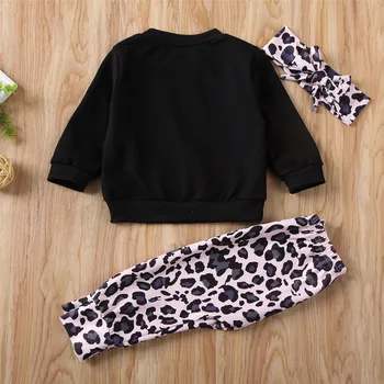 Bērniem meitene kopumu apģērbu ar garām piedurknēm krekls leopard elsas galvu baby toddler meitene apģērbs apģērbs komplekti