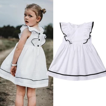 Bērniem Meitene Vasaras Kleita Zīdainis, Mazulis Baby Girl Apģērbu Baltā Savirmot Kleita Grezna izrāde Puse Princess Tutu Kleitas, 3-9T