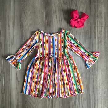 Bērniem meiteņu drēbes bērniem ietilpst kleita meitenēm multicolor svītru saulespuķu kleita ar loku