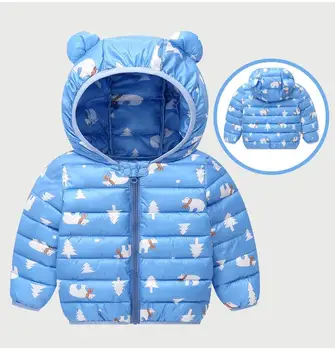 Bērniem Mētelis Baby Girl Snowsuit Zēnu Ziemas Garām Piedurknēm, Plānās Karikatūra Stils Ar Kapuci Vēja Pierādījumu Outwear Silts Apģērbs