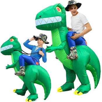 Bērniem Pieaugušo Halloween Dino Piepūšamās Kostīmi Braukt Zaļā Dinozauru Cosplay Kostīmu Smieklīgi Karnevāls Staigā T-Rex Uzspridzināt Drēbes