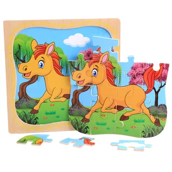 Bērniem Rotaļlietas Puzzle ar Atsauces Modelis, Koka Rotaļlietas Agri Mācību Izziņas Smart Games Dzīvnieku/ Transportlīdzekļa Jigsaw Puzzle Rotaļlietas