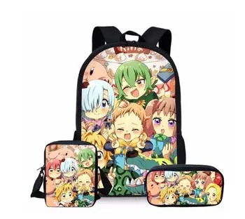 Bērniem Schoolbag Bērniem Anime Septiņi Nāves Grēki Skolas somu Komplekts Zēniem Meitenes 3PCS Nanatsu Nav Taizai Meliodas Elizabete