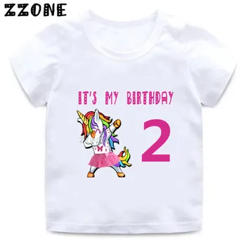 Bērniem Unicorn Karikatūra T krekls Meitenēm Happy Birthday Numuru 1-11 Print T-krekls Bērnu Dzimšanas dienas dāvana Smieklīgi Drēbes,ooo5250