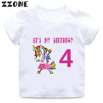 Bērniem Unicorn Karikatūra T krekls Meitenēm Happy Birthday Numuru 1-11 Print T-krekls Bērnu Dzimšanas dienas dāvana Smieklīgi Drēbes,ooo5250