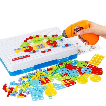 Bērniem Urbt Spēles, Radošās Mozaīkas Veidošana Puzzle Set Intelektuālā Izglītības Rotaļlietas, Elektriskās Skrūves, Uzgriežņi Rīku Komplekts Zēniem
