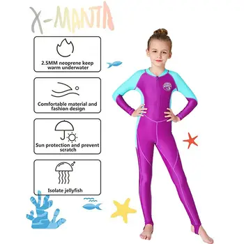 Bērniem Wetsuit Meitene Raibs Saulessargs garām Piedurknēm UV Aizsardzību, viengabala Peldkostīmu, Niršanas Tērps, peldkostīms Bērniem Peldkostīmi