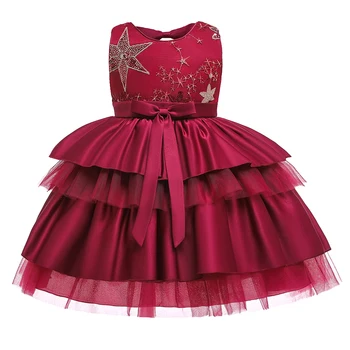 Bērniem Zīdaiņu Meitene Ziedu Ziedlapiņām Kleitu Bērniem Līgavas Toddler Eleganta Kleita Vestido Infantil Formālā Puse Kleita Vīna sarkans