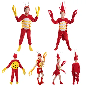 Bērns Pieaugušo Halloween cosplay puses sarkano krabju kostīmu omārs kostīms, bērnu, dzīvnieku smieklīgi garneles drēbes jumpsuit vīriešiem zēns meitene