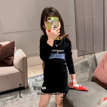 Bērnu 2020. gada Rudenī Jauns Bērnu T-Krekls, kleita Gara Meitene Slim garām Piedurknēm Apakšā kleita
