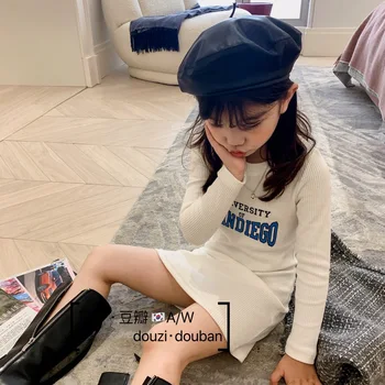 Bērnu 2020. gada Rudenī Jauns Bērnu T-Krekls, kleita Gara Meitene Slim garām Piedurknēm Apakšā kleita