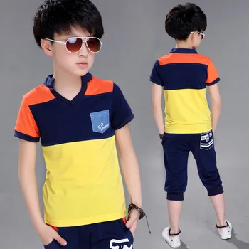 Bērnu apģērbi Jauno Vasaras Zēnu Uzvalku Cuhk Piecām Kokvilnas, ar Īsām Piedurknēm T Krekls +bikses Divas Apņemas 5-14 Vecumu