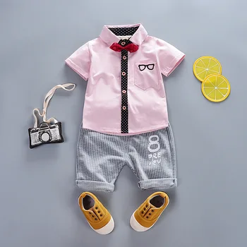 Bērnu apģērbs vasarā jaunu īsām piedurknēm zēns krekls divi-gabals baby bērnu vasaras kleita 1-4 gadus vecu bērnu uzvalks