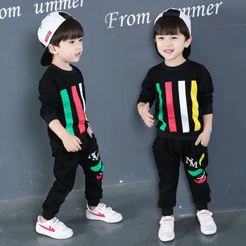Bērnu apģērbu jaunā gadījuma vīriešu bērnu rudens bērnu krāsu josla, divas bērnu drēbes + bikses 23 4 5 6