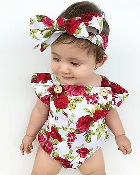 Bērnu Apģērbu Komplekts Baby Girl Apģērbu Vasaras Ruffles Pavada Romper Bodysuit +Galvas Apģērbs Toddler