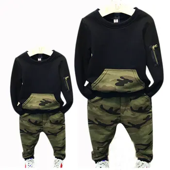 Bērnu armijas kamuflāžas tērpi, rudenī, pavasarī gadījuma sporta krekls divas gabals, kas tracksuit topi un bikses gadījuma sportwear mazulis, sporta kostīmi