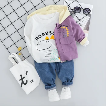 Bērnu Baby Zēns Meitene Mētelis Apģērbu Komplekti Modes 3PCS Toddler Meitenes Baby Uzvalks Zēniem Mētelis + T Krekls + Bikses 1 - 4 Y