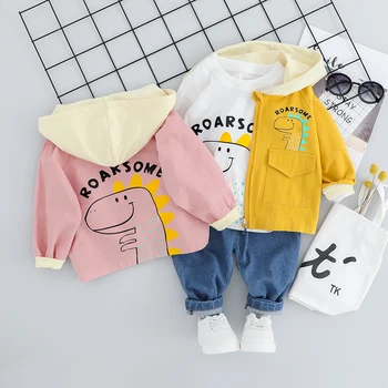 Bērnu Baby Zēns Meitene Mētelis Apģērbu Komplekti Modes 3PCS Toddler Meitenes Baby Uzvalks Zēniem Mētelis + T Krekls + Bikses 1 - 4 Y