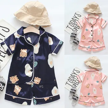 Bērnu Bērniem Zīda Pidžamas Bērniem, Multiplikācijas Filmu Sleepwear Komplekti Zēniem Meitene, T Krekls, Šorti Apģērbi Naktsveļu Apģērbs Bērniem, Apģērbs Komplekts