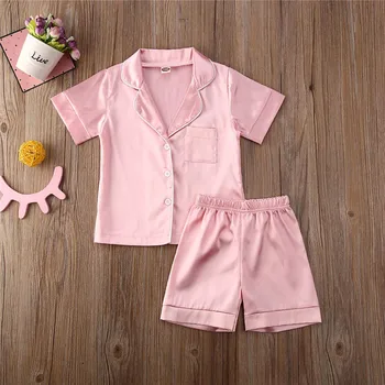 Bērnu Drēbes, Bērnu Pidžamas Komplekti Zēniem Meitenes Gadījuma Homewear Tērpiem Kopa ar Īsām Piedurknēm Pogas Topi+Šorti Sleepwear Pidžamas