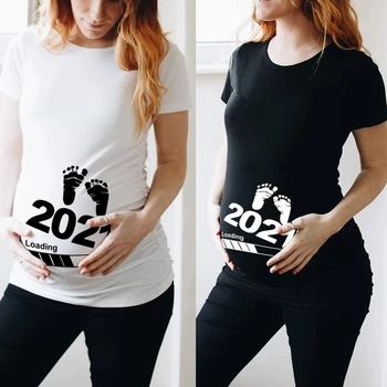 Bērnu Iekraušanas 2021 Iespiesti Grūtniecēm T Dzemdību Krekls ar Īsām Piedurknēm T-krekls Grūtniecības Sludinājumu Krekls Jauna Mamma Tshirts Drēbes