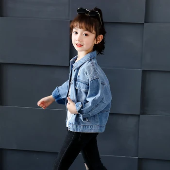 Bērnu jaka Bērnu apģērbi meiteņu džinsa mētelis dienvidu jaunu stilu rietumu stila big girls šiks jaka meiteņu džinsa rudens wear