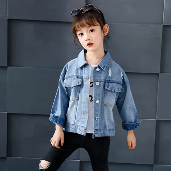 Bērnu jaka Bērnu apģērbi meiteņu džinsa mētelis dienvidu jaunu stilu rietumu stila big girls šiks jaka meiteņu džinsa rudens wear