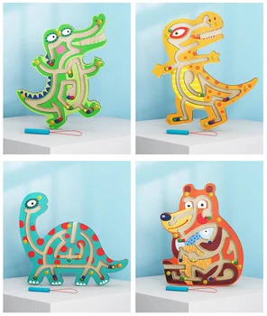 Bērnu Koka Izglītības Montessori Rotaļlietas, Magnētiskās Dzīvnieku Labirints, Puzzle Kājām Krelles Dinozauru Labirints Bērnu Agrīnās Mācīšanās Rotaļlietas