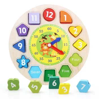Bērnu Koka Pulksteni un Pulkstenis Aritmētisko Rotaļlietas Krāsu, Formu savienošana Pārī Puzzle Rotaļlieta Pulksteni un Pulksteņa Laika Izziņas Spēles Rotaļlietas