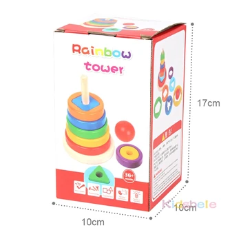 Bērnu Koka Rotaļlietas Kraušanas Gredzenu Tornis Izglītības Stapelring Bloki Mācību Rotaļlietas Krāsains Vairākas Formas Rotaļlietas Rainbow Tower