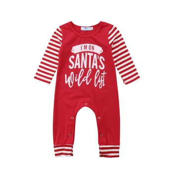 Bērnu Meitene Zēns Ziemassvētku garām Piedurknēm Vēstuli Santa Romper Jumpsuit Apģērbs Apģērbs
